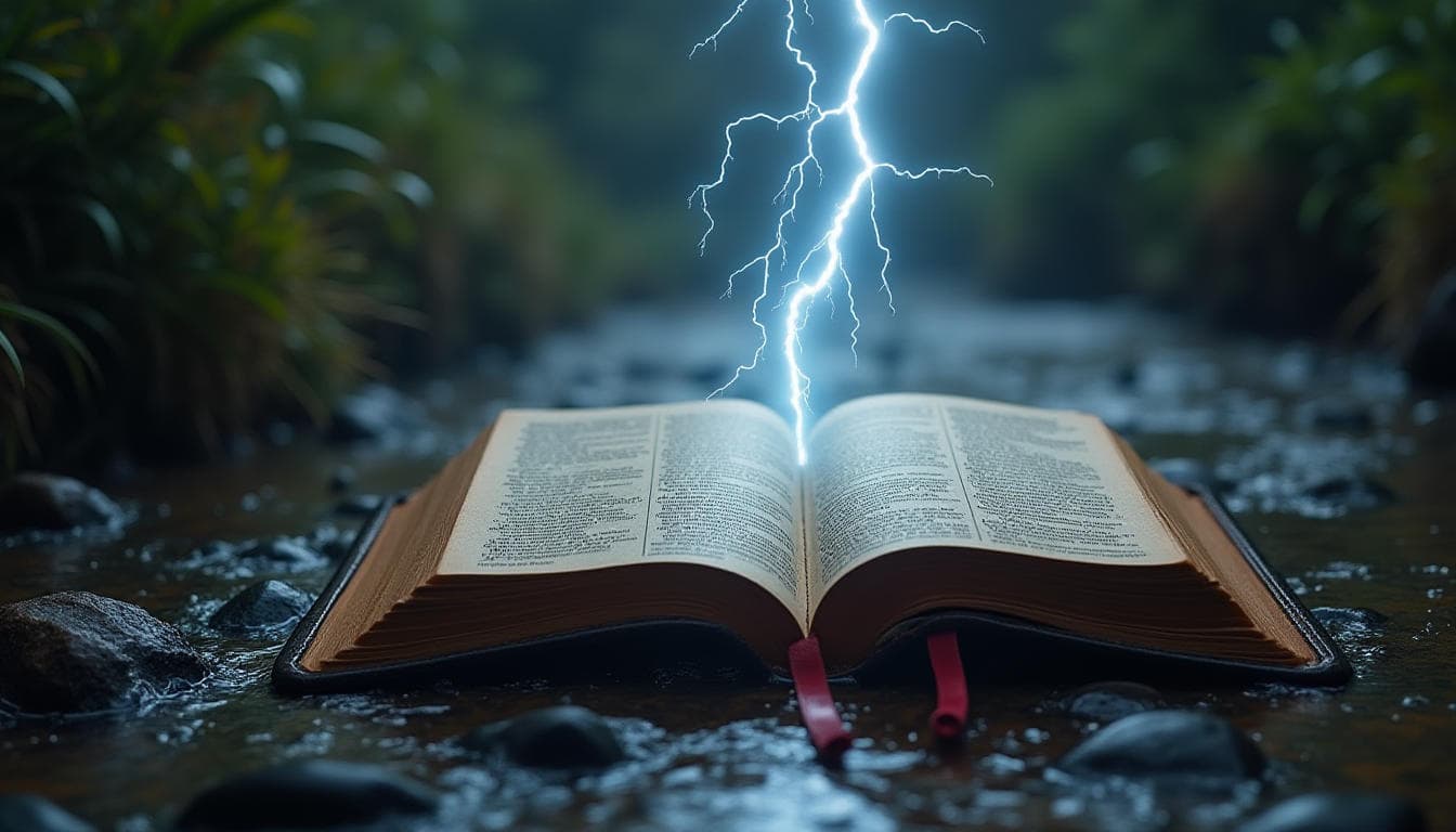 The power of God's Word - Bible with lightning